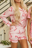 Candy Cane Collared Neck Long Sleeve Top and Shorts Lounge Set Lingerie & Nightwear