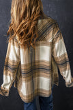 Multicolour Plaid Print Flap Pocket Button Up Shacket Outerwear/Plaid Shackets
