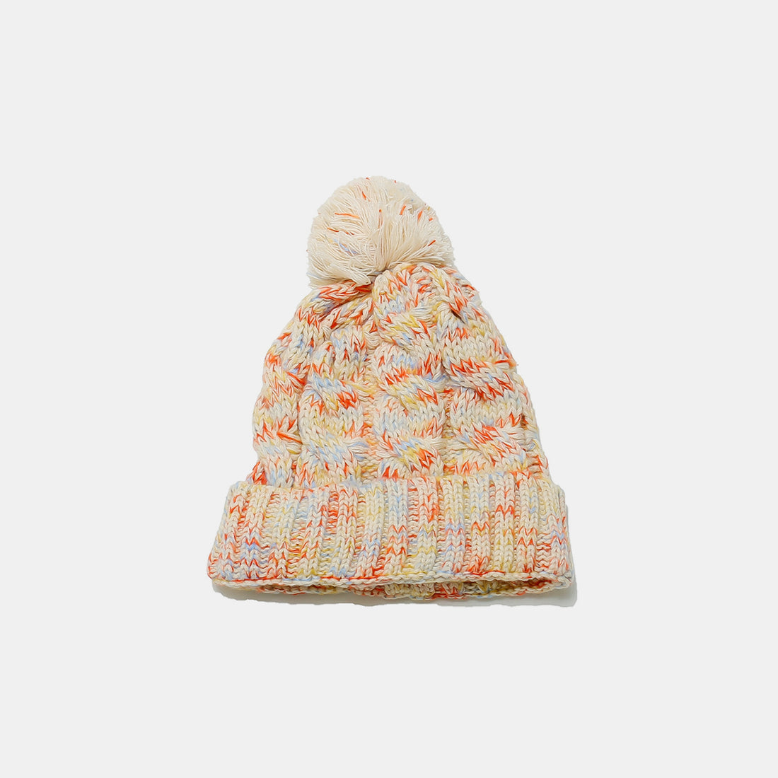 Contrast Cable-Knit Hat with Pompom 