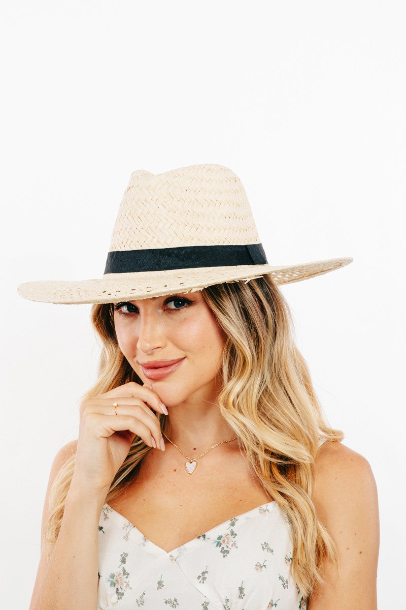 Fame Basket Weave Straw Sun Hat 