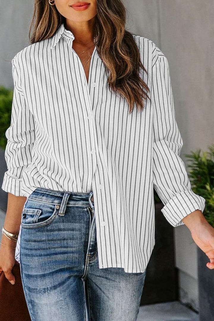 Lovelet Striped Button Up Long Sleeve Shirt 
