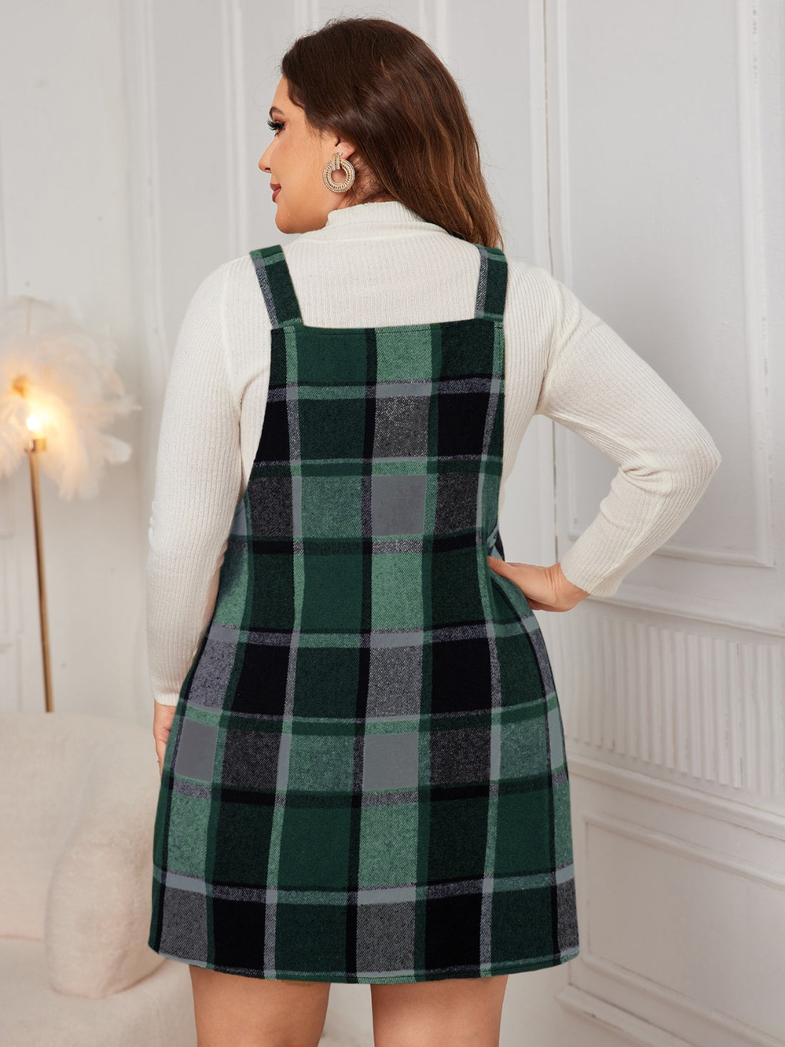 Honey Plus Size Plaid Wide Strap Overall Dress 