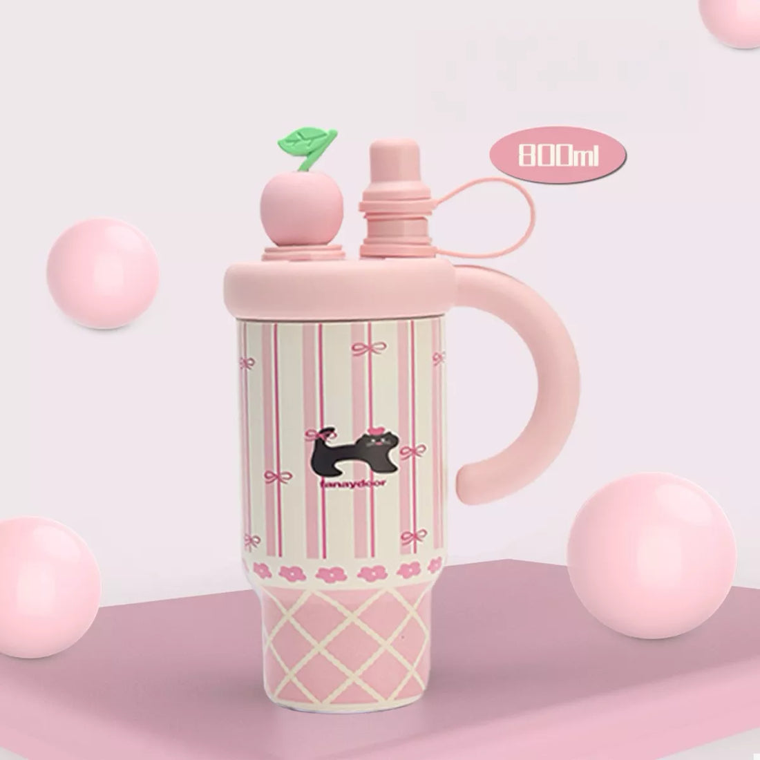 Colorful Cartoon Water Bottles with Straw and Handle 