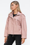 How Dare U Drawstring Hem PU Leather Zip Up Jacket 