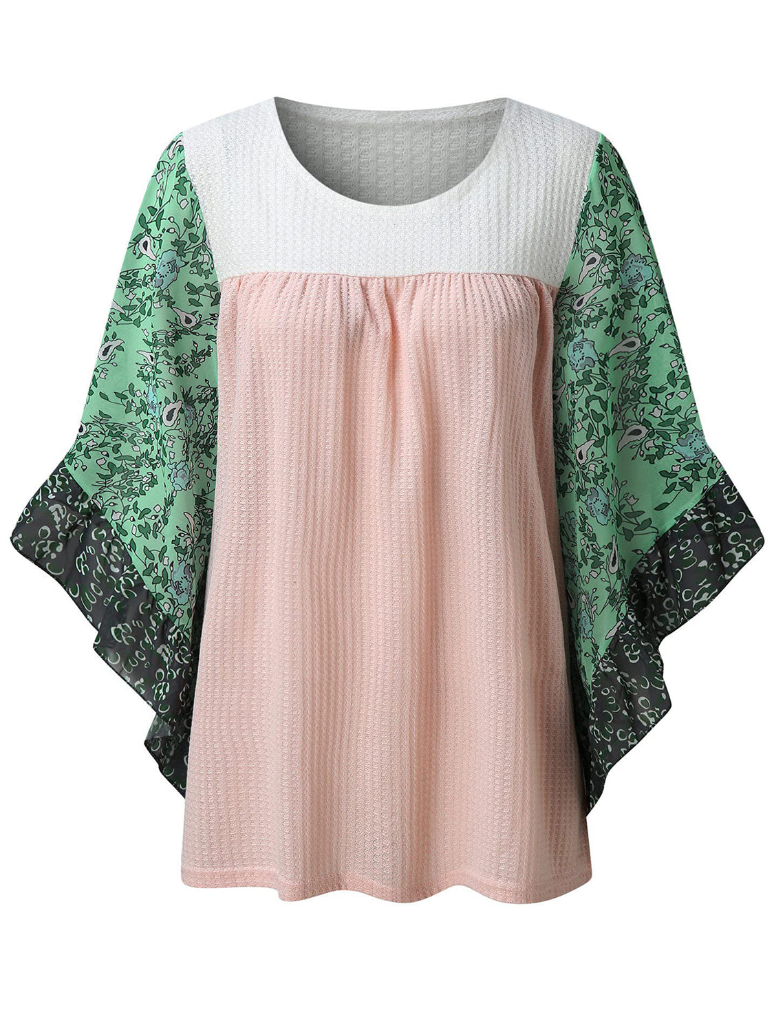 Full Size Printed Round Neck Three-Quarter Sleeve Blouse 