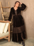 Plus Size V-Neck Balloon Sleeve Maxi Dress 