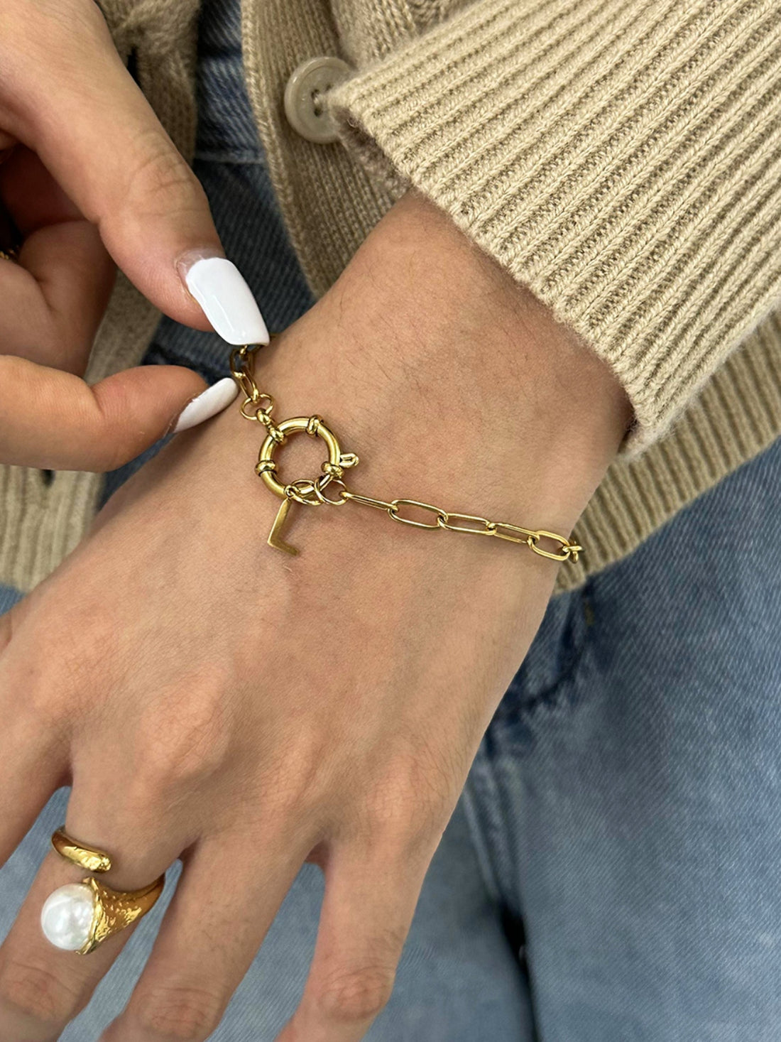 18K Gold-Plated Stainless Steel Letter L Bracelet Accessories