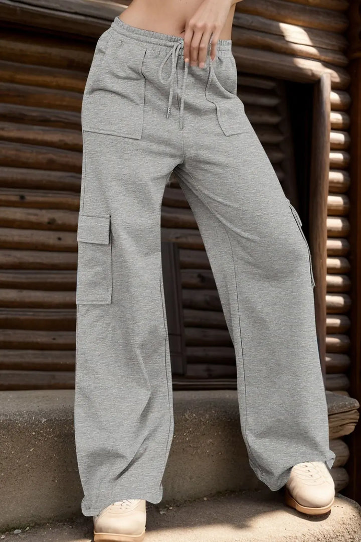 Drawstring Active Pants with Pockets 