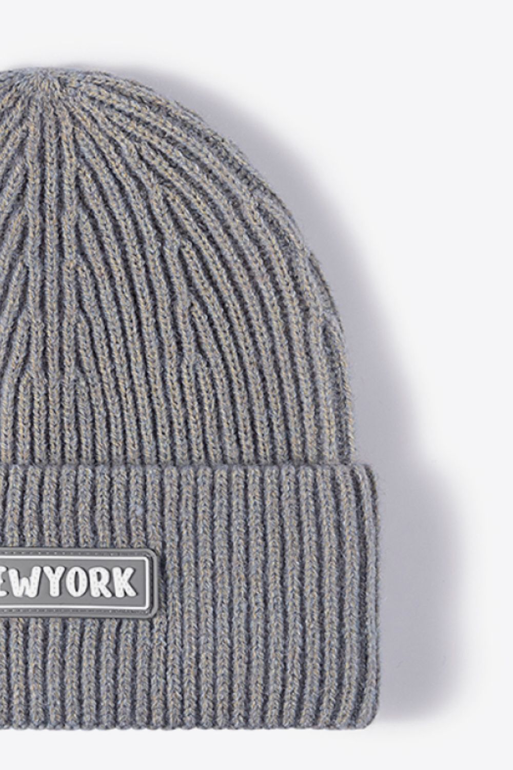 NEWYORK Patch Rib-Knit Cuffed Beanie 
