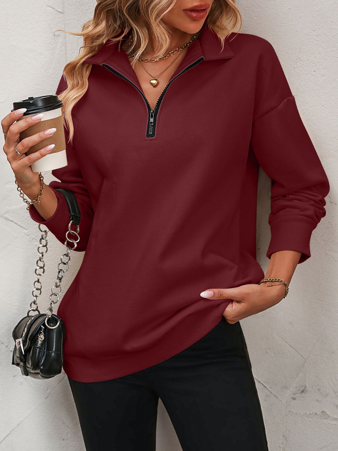 Mandy Zip-Up Dropped Shoulder Sweatshirt 