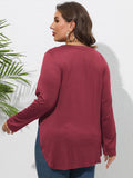 Plus Size Round Neck Long Sleeve Slit T-Shirt 