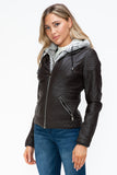 YMI Faux Layered Double-Zipper Jacket with Fuzzy Hood 