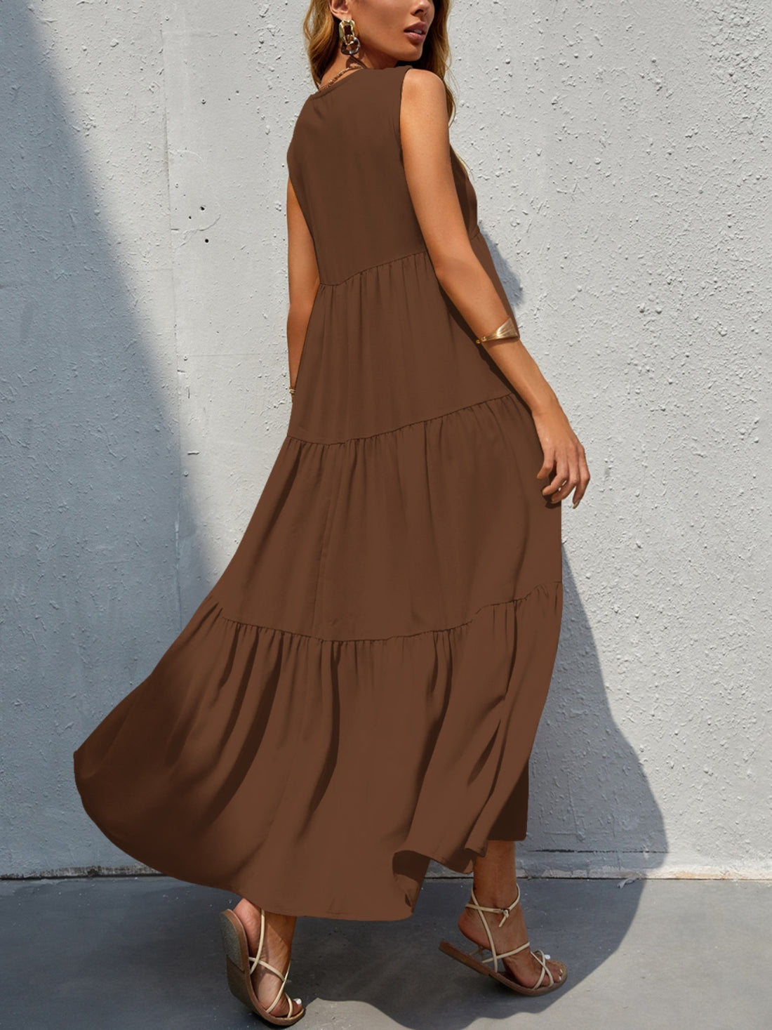 FAM-FAM Tiered V-Neck Sleeveless Dress 