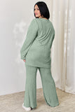 Basic Bae Full Size Ribbed High-Low Top and Wide Leg Pants Set 