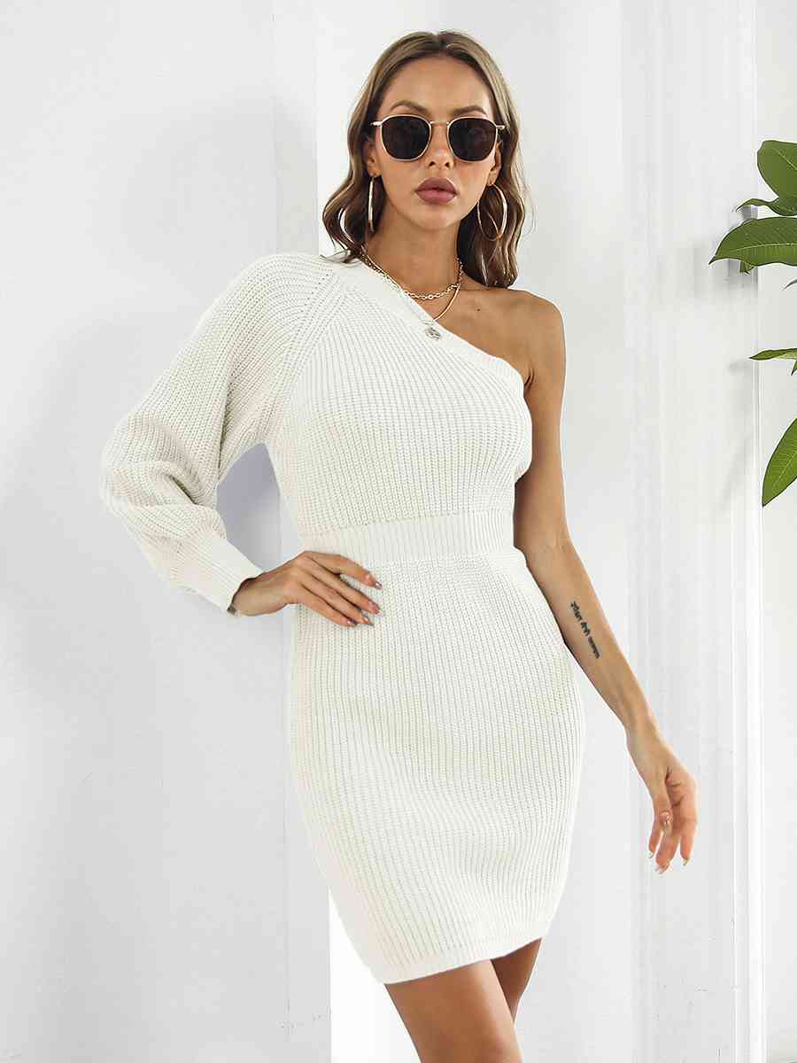 One-Shoulder Mini Sweater Dress Dresses