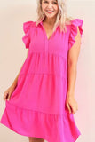 Umgee Full Size Johnny Collar Ruffle Cap Sleeve Tiered Dress Plus Size Dresses