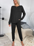 Shiny Round Neck Top and Drawstring Pants Lounge Set Lingerie & Nightwear
