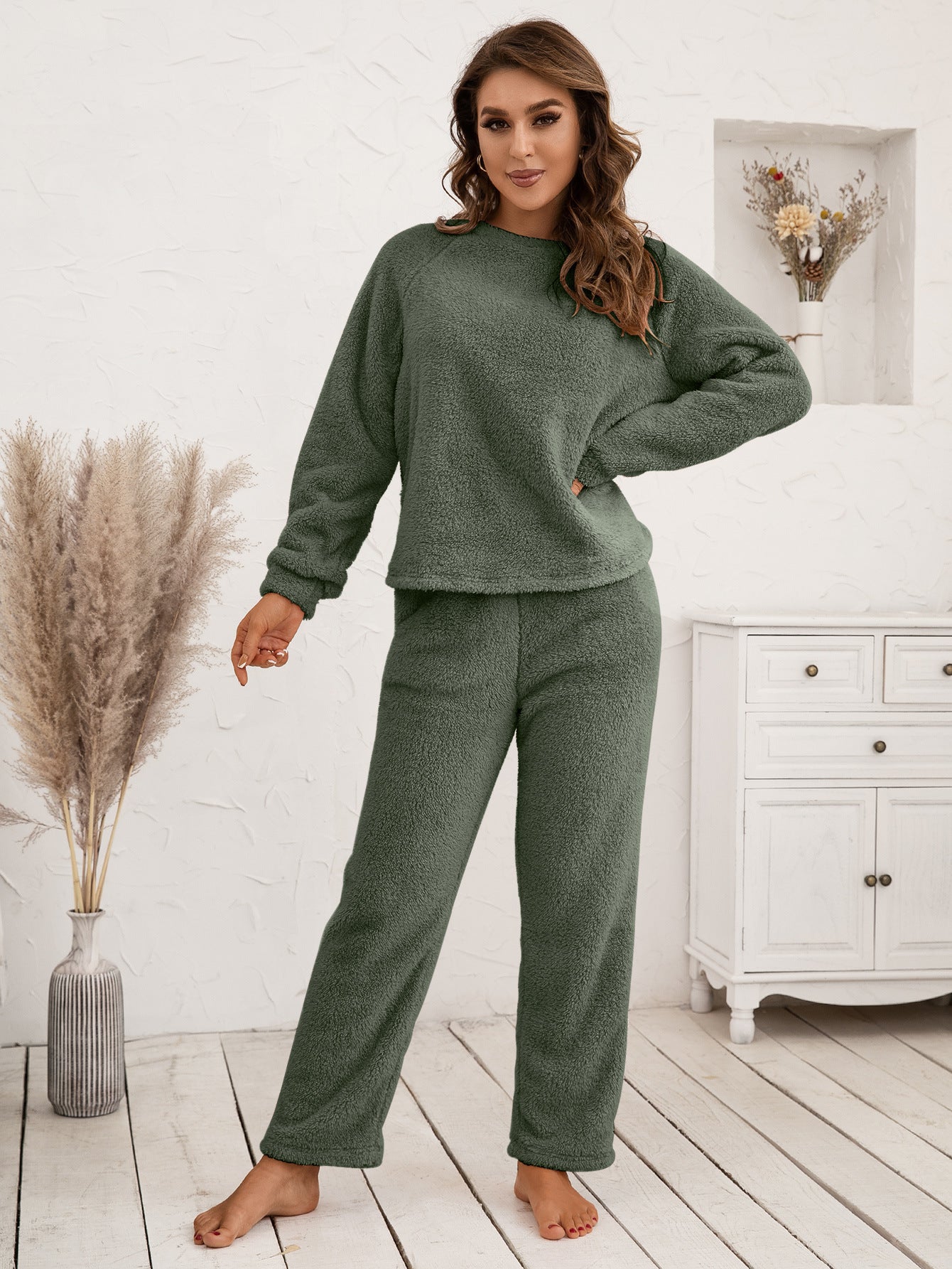 Ivy Lane Teddy Long Sleeve Top and Pants Lounge Set 