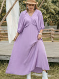 Plus Size Swiss Dot V-Neck Midi Dress 
