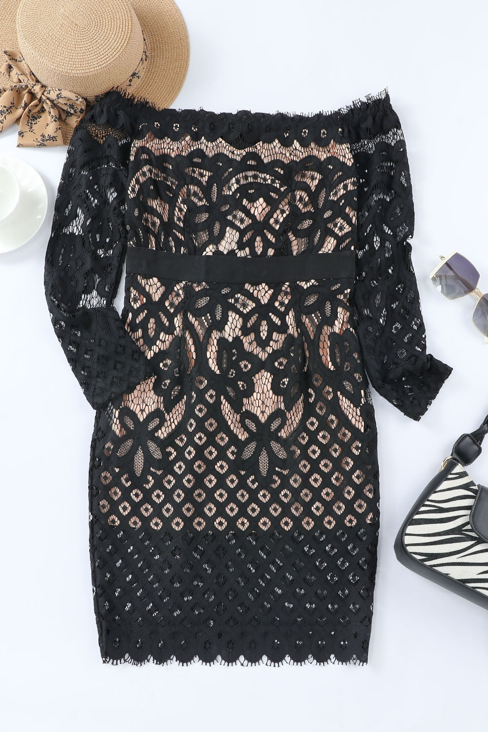 Off-Shoulder Long Sleeve Lace Dress dress
