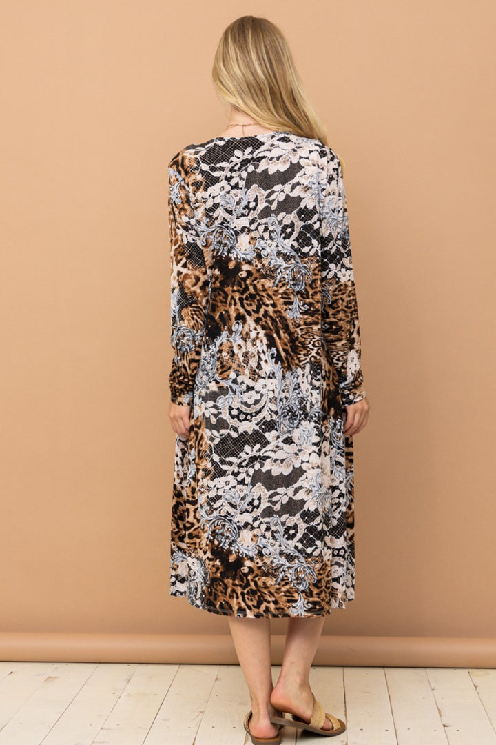 And The Why Leopard Kimono Open Front Longline Cardigan 