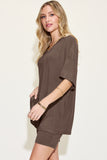 Basic Bae Full Size V-Neck Drop Shoulder T-Shirt and Shorts Set 