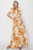 HYFVE Floral Tie Back Short Sleeve Slit Maxi Dress Dresses