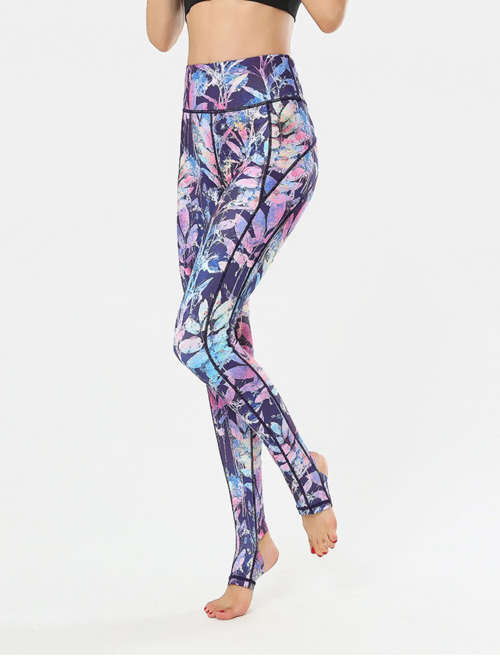 Printed Wide Waistband Active Leggings with Stirrups 