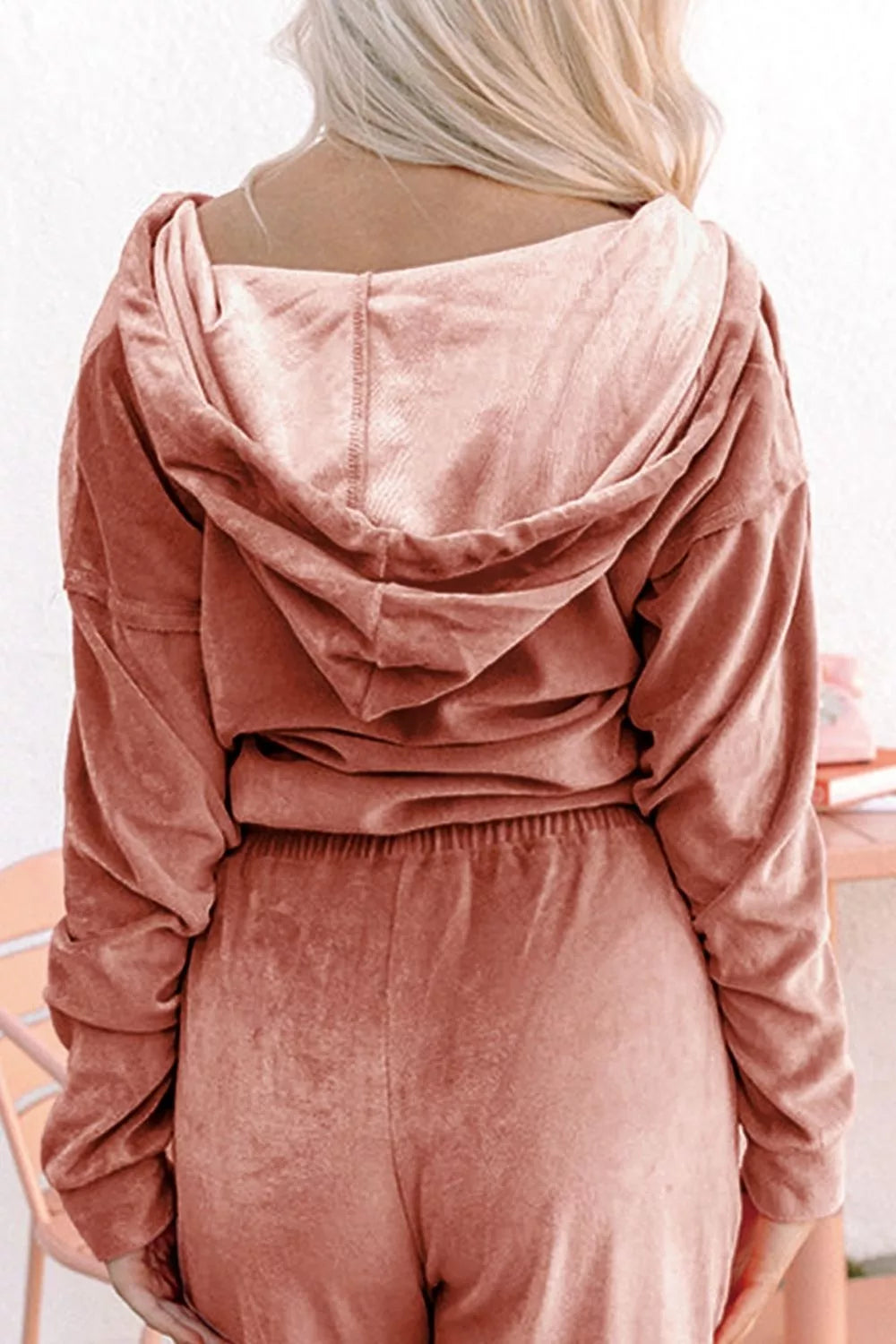 Zip Up Dropped Shoulder Hooded Top and Pants Set 