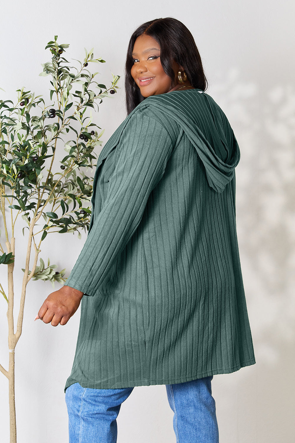 Basic Bae Full Size Hooded Sweater Cardigan 