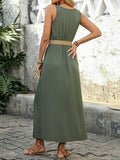 Perfee Decorative Button Slit Sleeveless Midi Dress Dresses