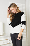 Woven Right Two-Tone Openwork Rib-Knit Sweater 