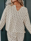 Polka Dot Notched Long Sleeve Top and Drawstring Joggers Lounge Set 