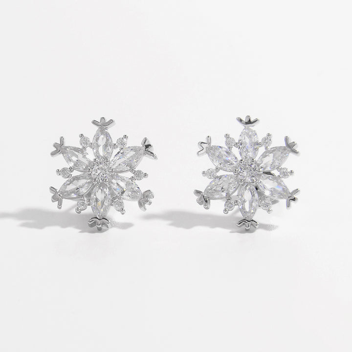925 Sterling Silver Zircon Snowflake Earrings 