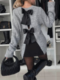 Bow Slit Back Round Neck Sweater 