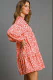 Umgee Full Size Two Tone Print Balloon Sleeve Tiered Dress Plus Size Dresses