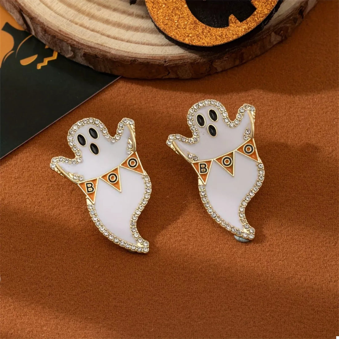 Halloween Ghost and Pumpkin Dangle Earrings 