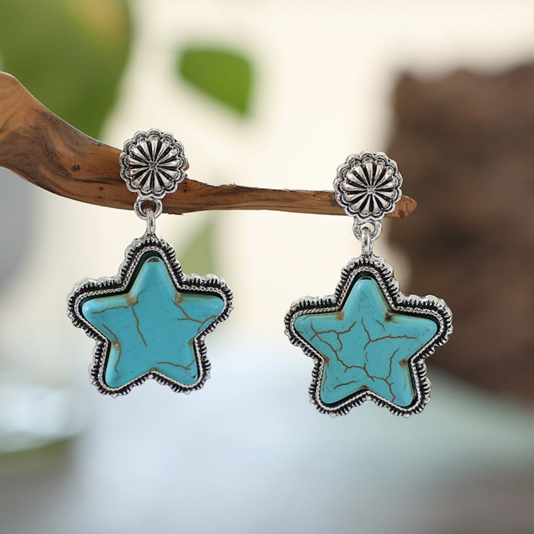 Artificial Turquoise Alloy Star Earrings 