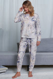 Shiny Tie-Dye Crewneck Top and Drawstring Waist Joggers Lounge Set Lingerie & Nightwear