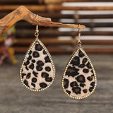 Zircon PU Leopard Teardrop Earrings 