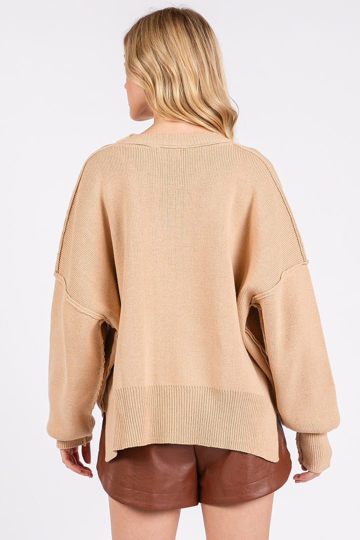 Mittoshop Side Slit Round Neck Drop Shoulder Sweater 