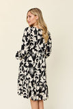 Double Take Full Size Printed Ruffle Hem Dress with Pocket 