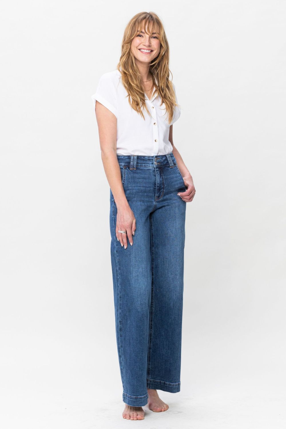 Judy Blue Full Size Double Button Wide Leg Jeans 