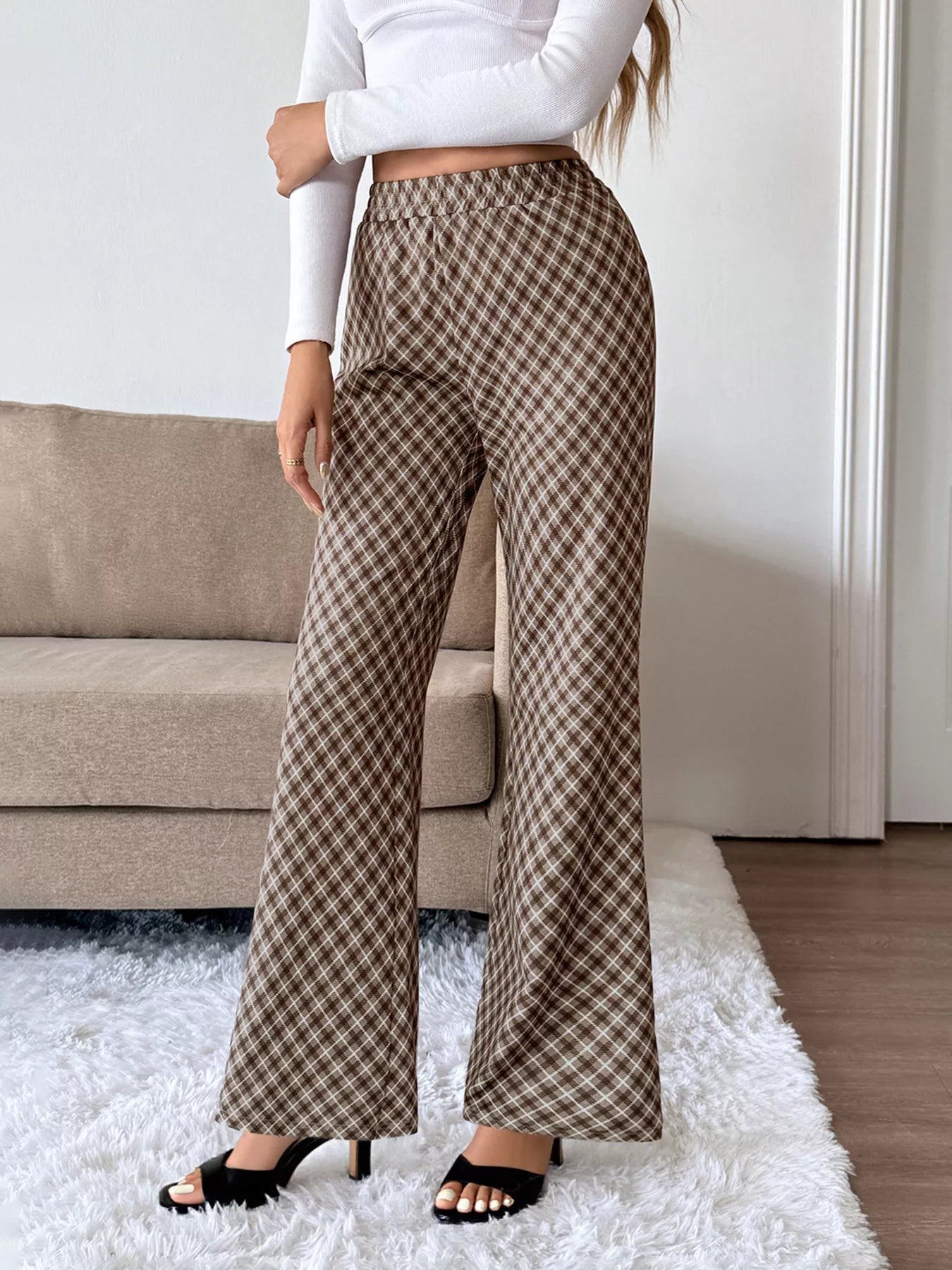Plaid High-Waisted Wide Leg Pants 