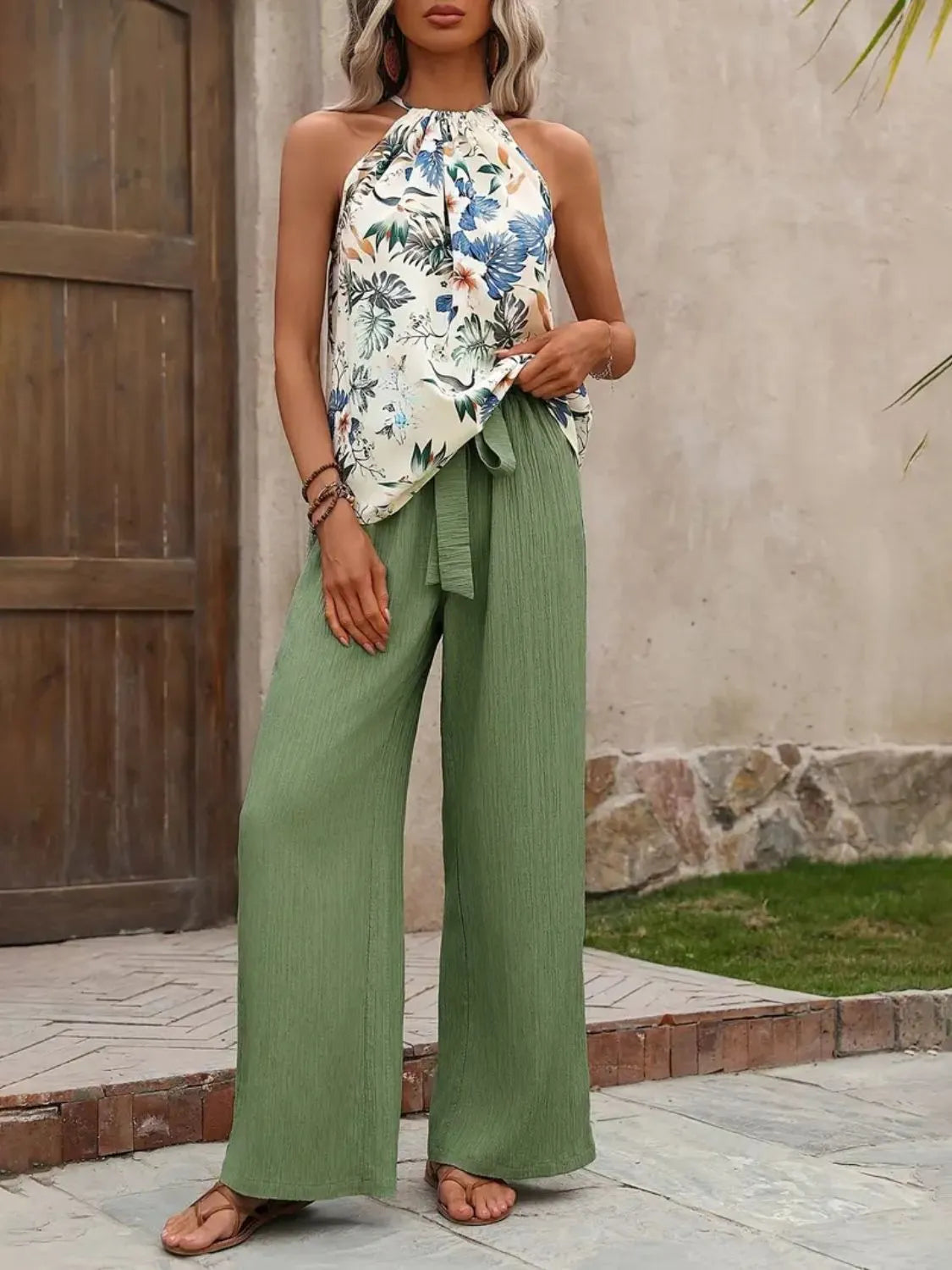 Printed Tank Top and Wide Leg Pants Set Two Piece Dresses