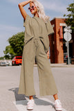 Gray Textured Loose Fit T Shirt and Drawstring Pants Set Two Piece Sets/Pant Sets
