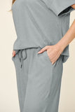 Double Take Full Size Texture Round Neck Short Sleeve T-Shirt and Wide Leg Pants 