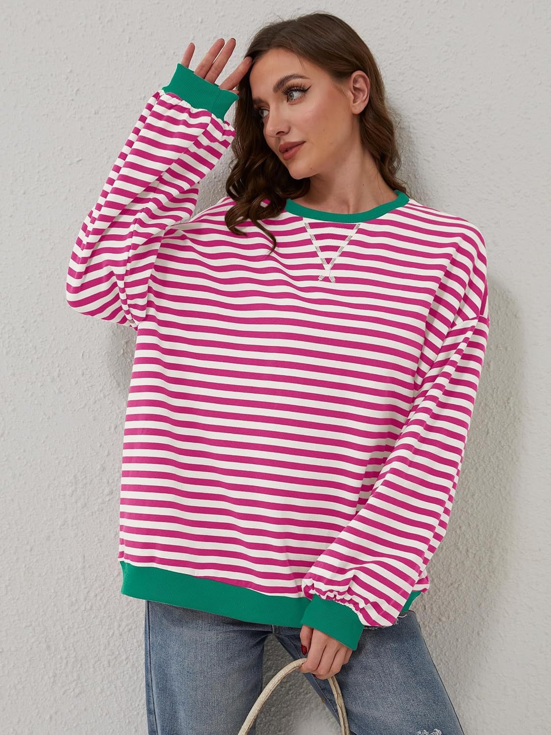 Lovelet Contrast Striped Long Sleeve Sweatshirt 