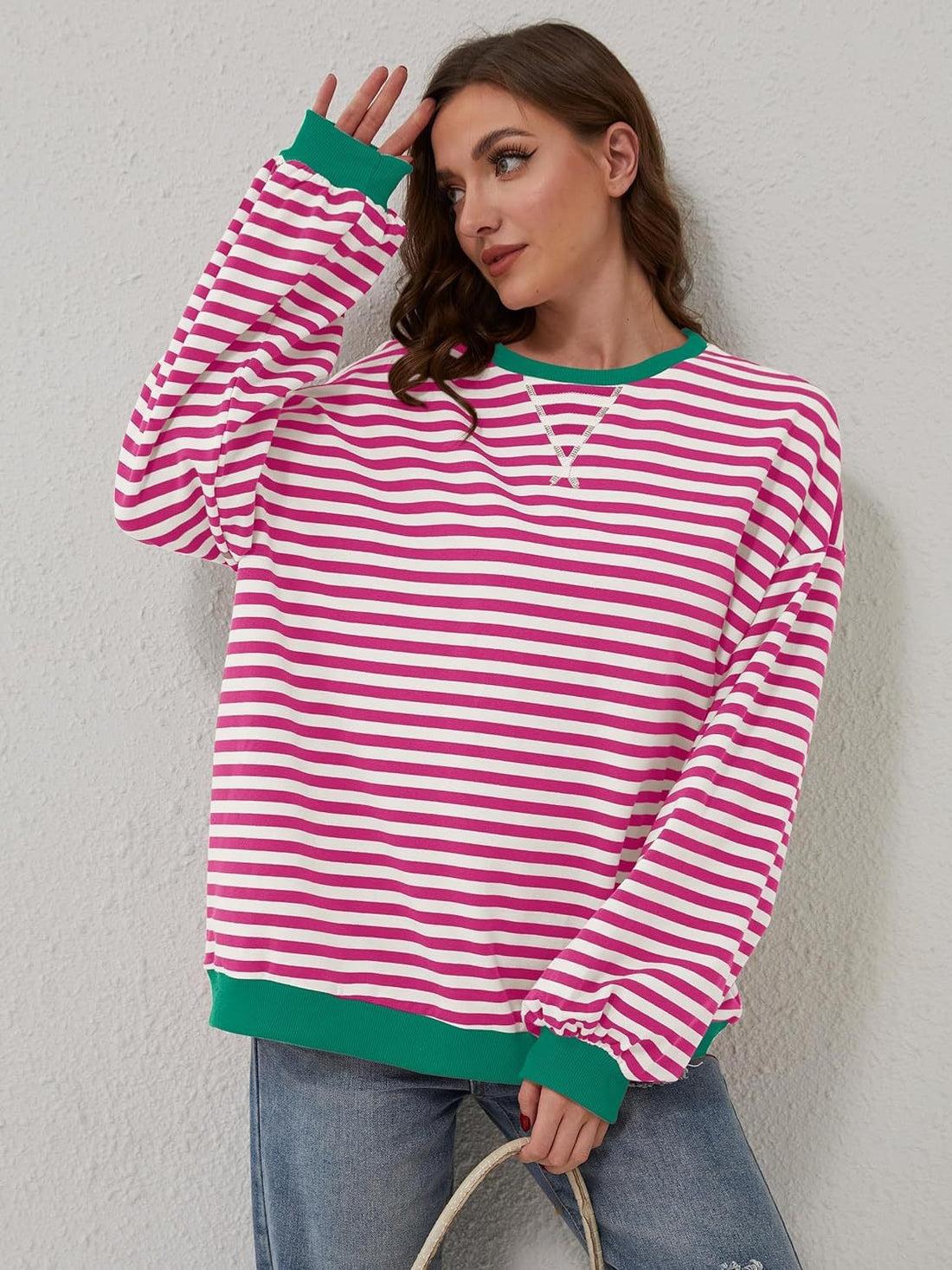 Lovelet Contrast Striped Long Sleeve Sweatshirt 