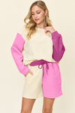 Double Take Full Size Contrast Drop Shoulder Top and Shorts Set 